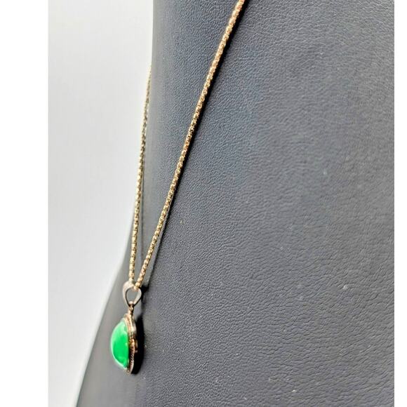 VTG 925 Sterling Silver Tests as Jadeite Green Stone Box Chain 18" Necklace - Picture 2 of 9